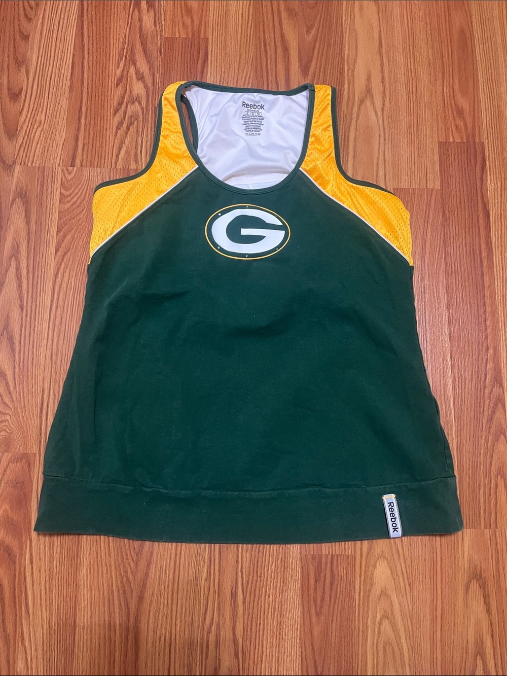 Reebok Green and Gold Green Bay Packers Racerback Tank Built-in Bra